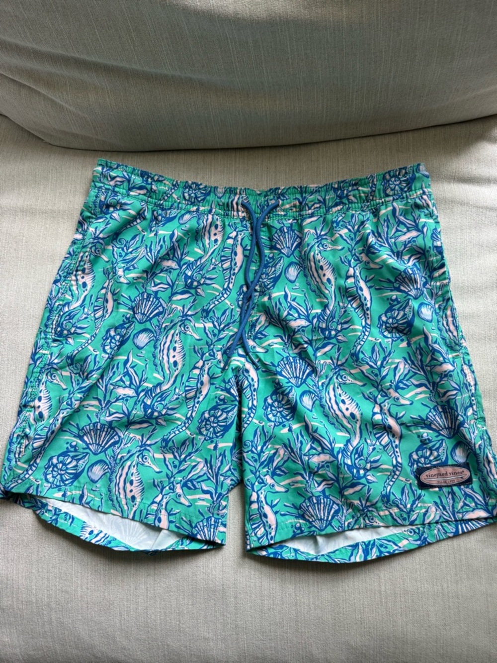 Vineyard Vines Men's Sea Life Print Swim Trunks - Teal and Blue